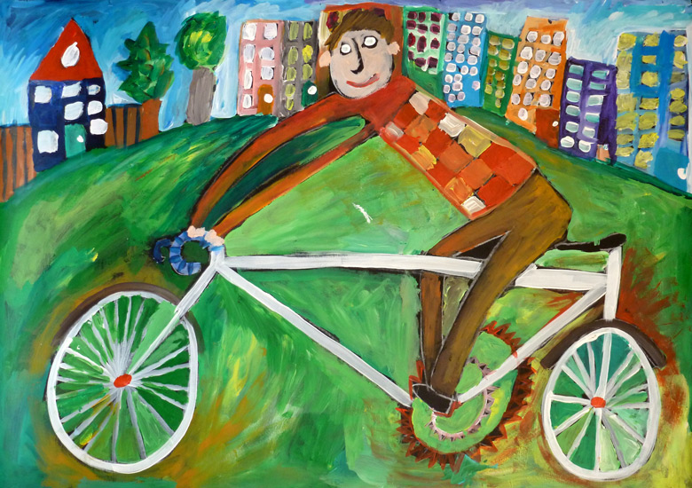 Bicyklovanie, víťazná práca v detskej výtvarnej súťaži Zelený svet 2014