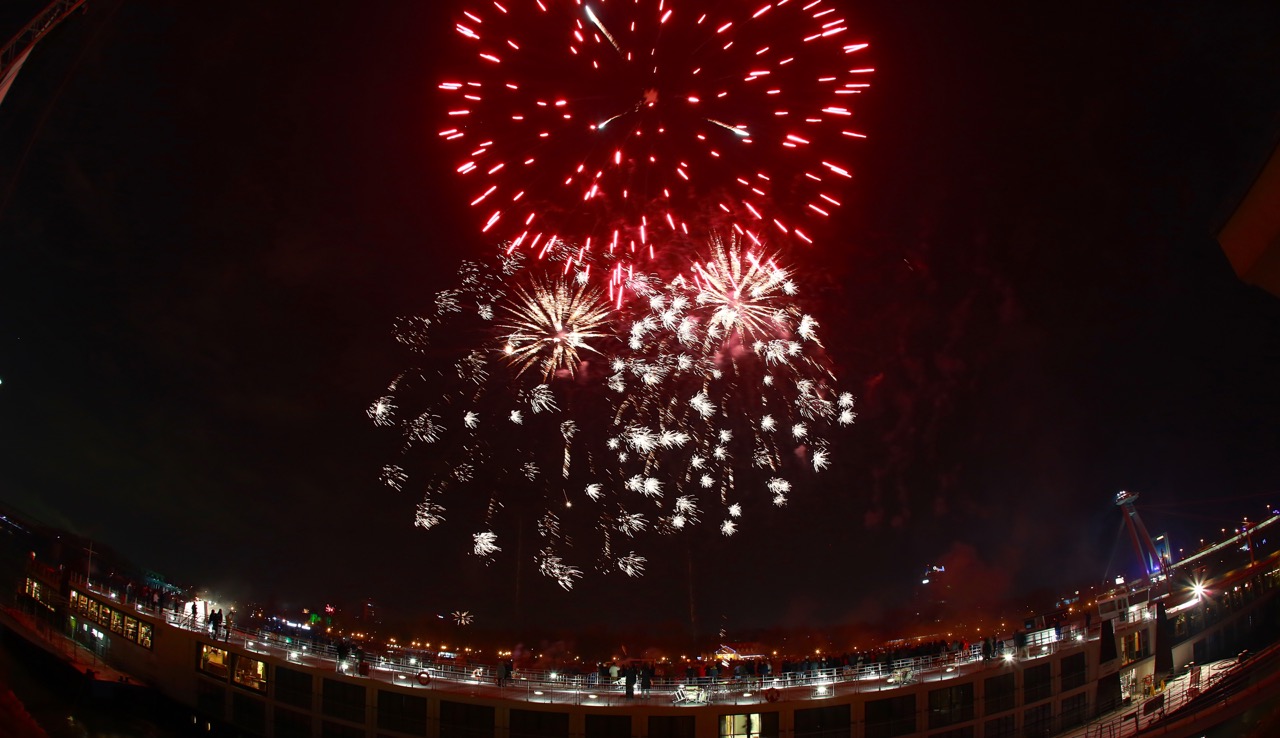 Fireworks on the Danube River during New Year Eve 2015