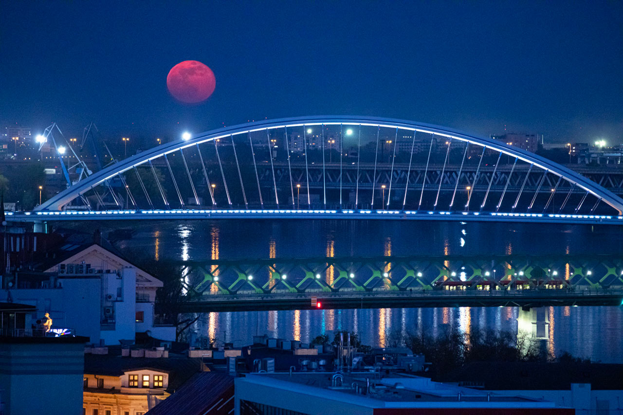 Three bridges and Moon in Bratislava