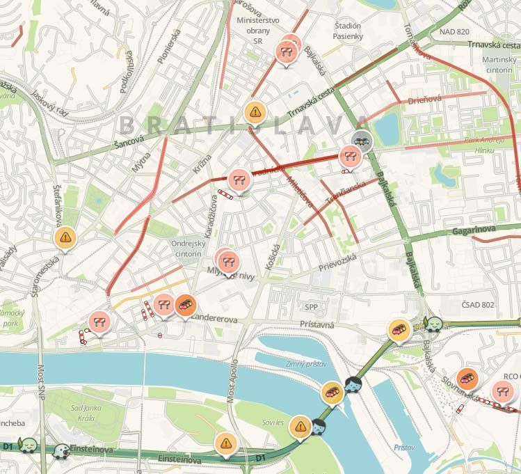 Current traffic info in Bratislava by WAZE