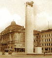 The statue of M. R. Stefanik and pylon with the sculpture of a lion holding the state coat of arms. By the Czech sculptor Bohumil Kafka. Picture taken in 1940.