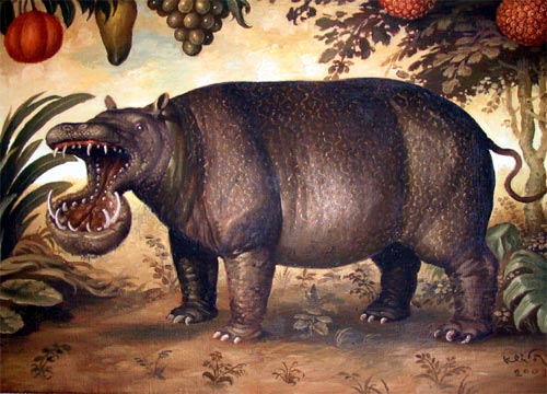 Hippopotamus I. by Peter Klucik. Oil on canvas. 50x35 cm