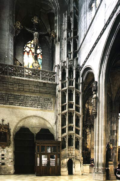Double spiral staircase in the Cathedral of St. Elisabeth in Kosice