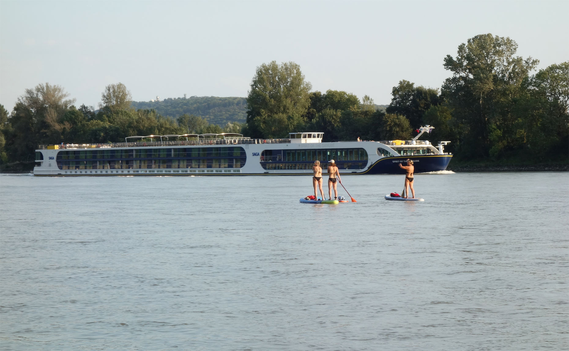 Paddleboards are a common recreational vessel on the Danube in the summer