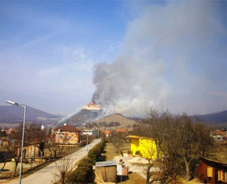 The Krasna Horka Castle on fire - March 10, 2012