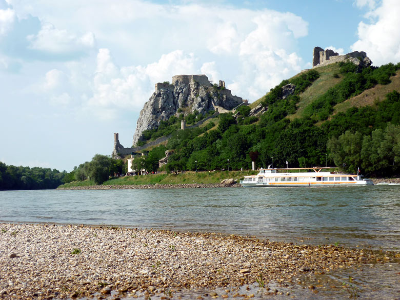 Sightseeing cruise on the Danube River below Devin Castle