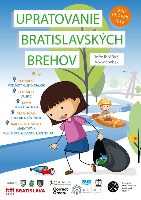 Pozvánka na jarné upratovanie bratislavských brehov 2019 od Asociácie  vodáckych klubov Bratislava