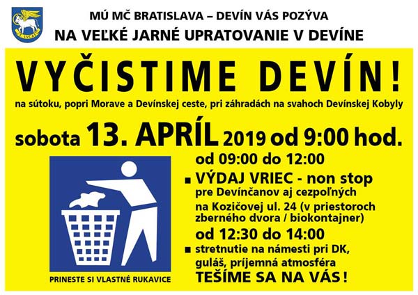 Pozvánka na upratovanie Devína od Mestskej časti Bratislava Devín